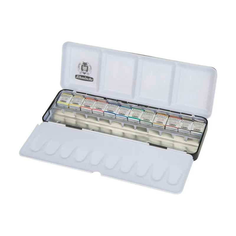 Kovový akvarelový set Schmincke HORADAM, 12 x 1/2 panvičky s extra priestorom
