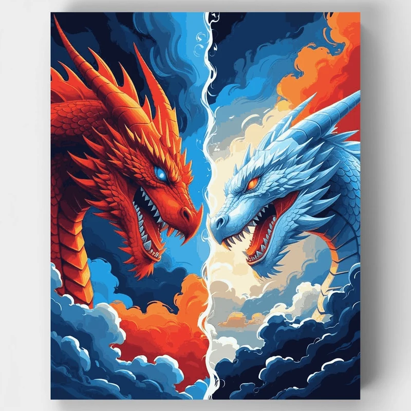 Fire and Ice Dragons Battle - Paint by Numbers Kit