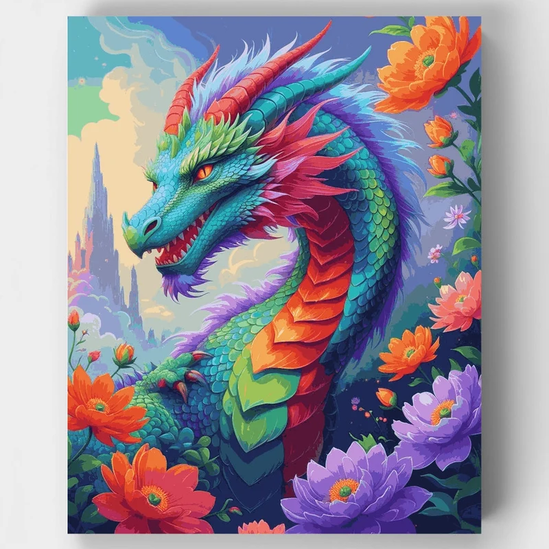 Colorful Fantasy Dragon in Bloom - Paint by Numbers Kit