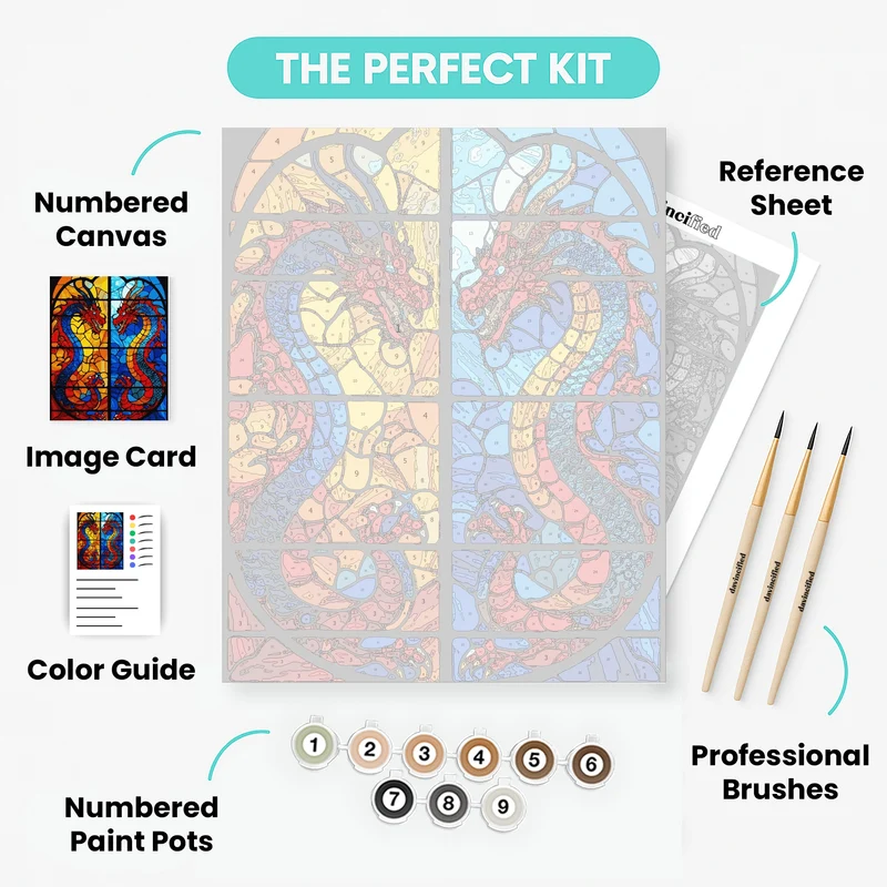 Stained Glass Chinese Dragons - Paint by Numbers Kit