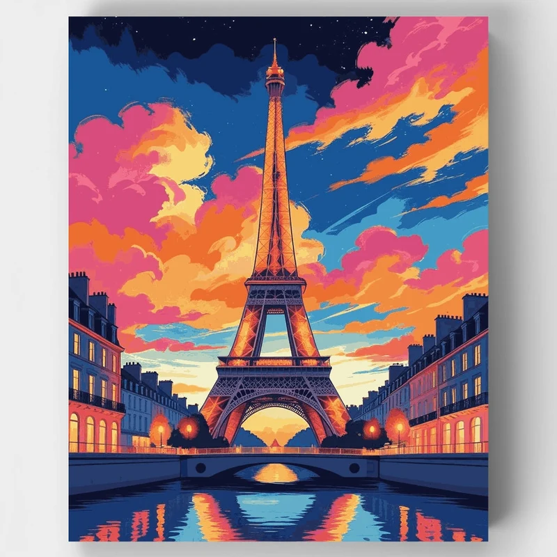 Paris Eiffel Tower Sunset - Paint by Numbers Kit
