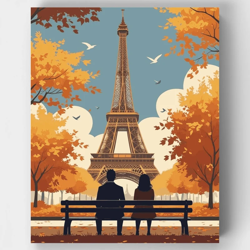 Autumn in Paris Eiffel Tower Couple - Paint by Numbers Kit