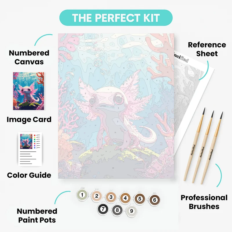 Cute Axolotl Underwater Coral Reef - Paint by Numbers Kit