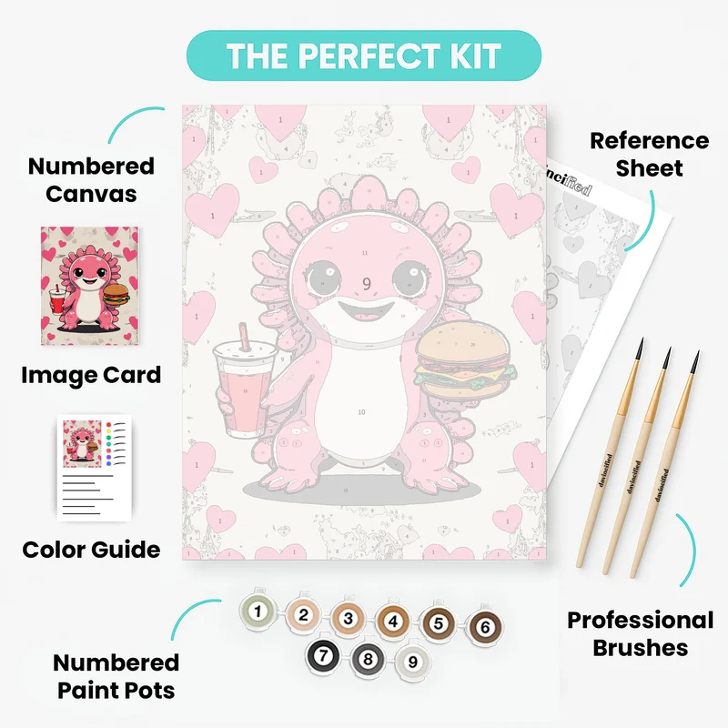 Cute Axolotl with Burger and Soda - Paint by Numbers Kit