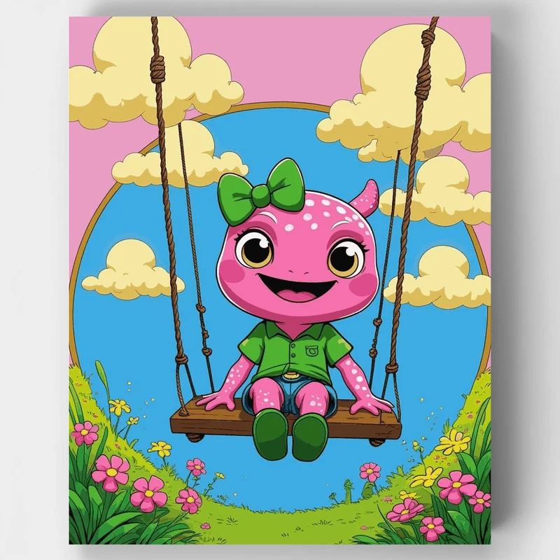 Cute Axolotl on a Swing - Paint by Numbers Kit