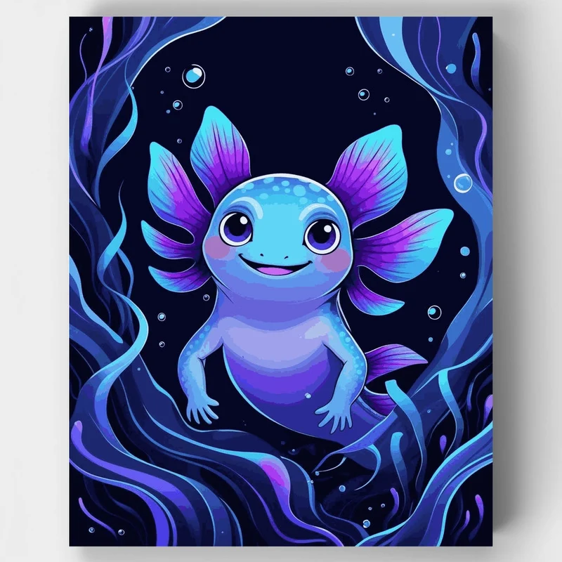 Blue Axolotl Underwater Fantasy - Paint by Numbers Kit