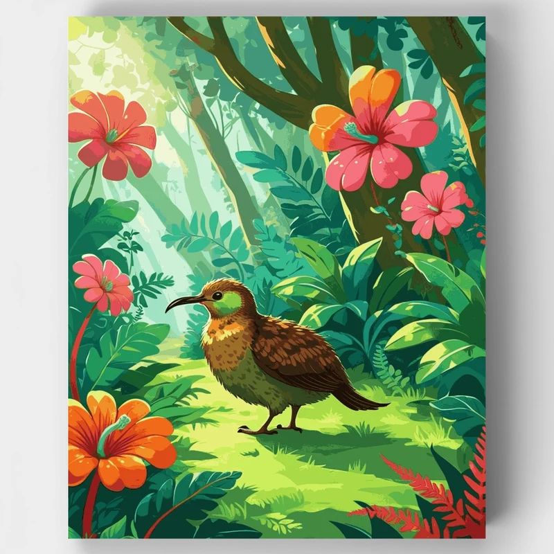 Tropical Kiwi Bird in Jungle Garden - Paint by Numbers Kit