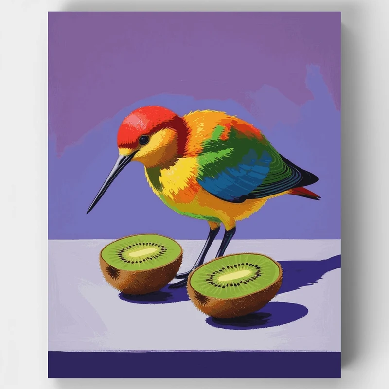 Rainbow Kiwi Bird with Kiwi Fruit - Paint by Numbers Kit
