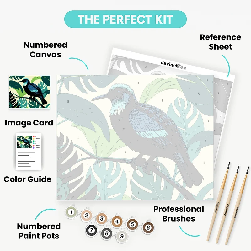 Tui Bird in Tropical Foliage - Paint by Numbers Kit