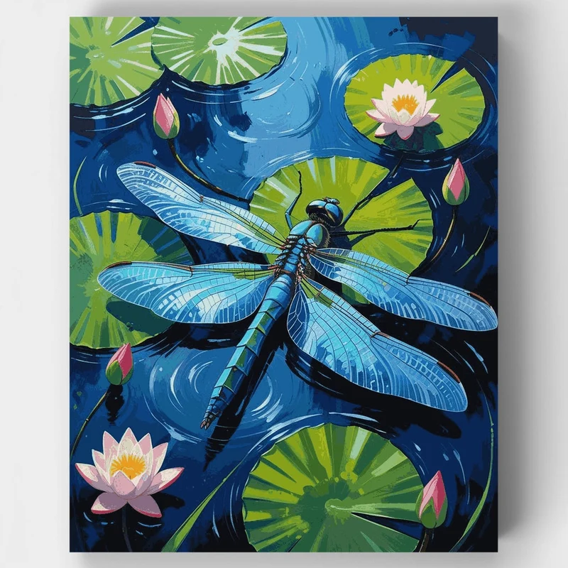 Dragonfly Over Lotus Pond - Paint by Numbers Kit