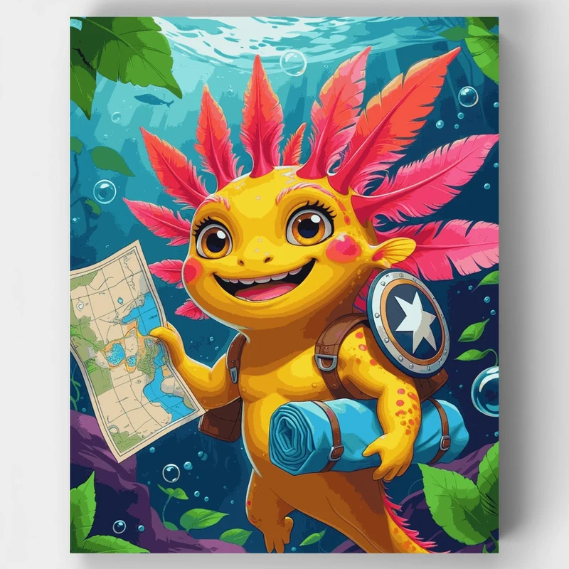 Adventurous Axolotl Explorer - Paint by Numbers Kit