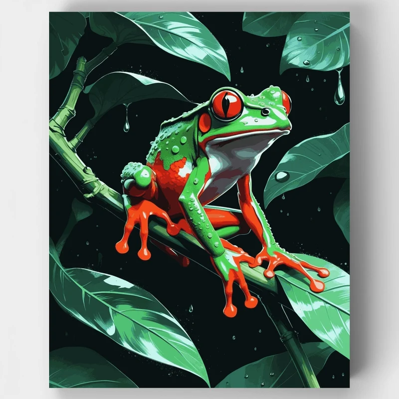 Red-Eyed Tree Frog in the Rain - Paint by Numbers Kit