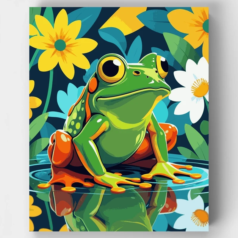 Cheerful Frog in Blooming Garden - Paint by Numbers Kit