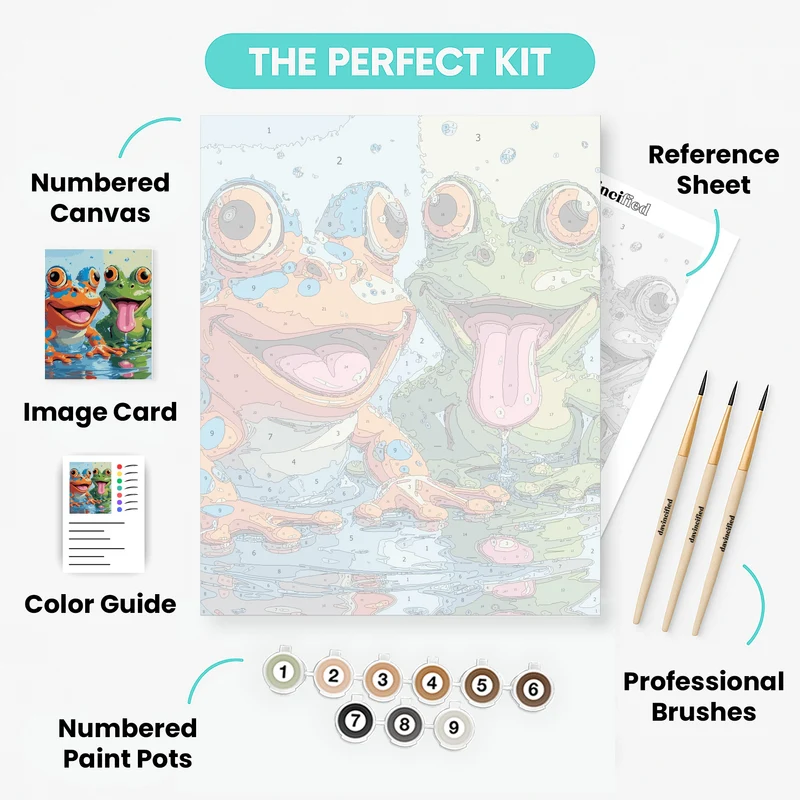 Happy Frogs Splashing in Water - Paint by Numbers Kit