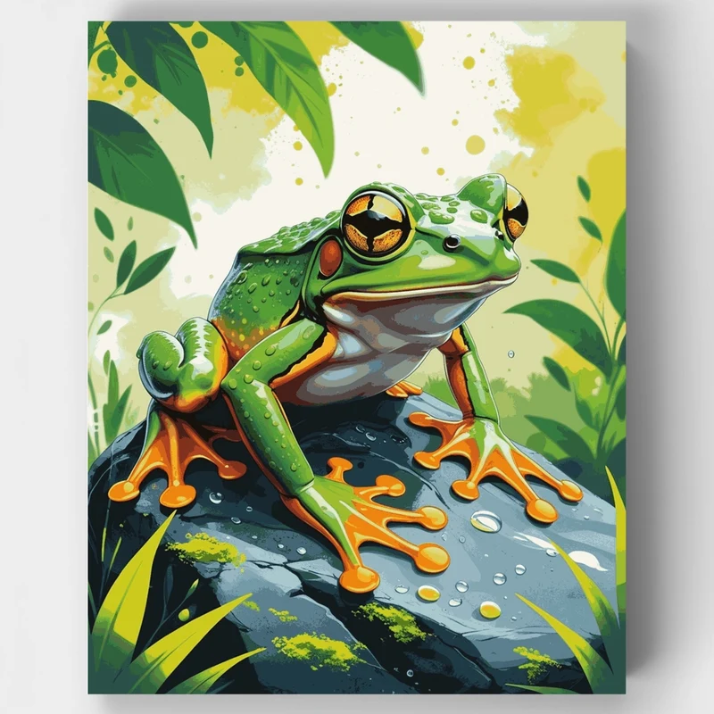 Vibrant Tree Frog on a Rock - Paint by Numbers Kit