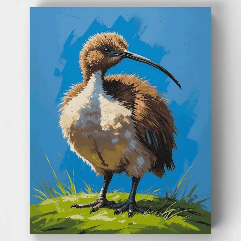Fluffy Kiwi Bird on Green Grass - Paint by Numbers Kit