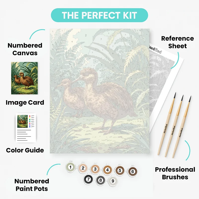 Kiwi Bird Pair in Fern Jungle - Paint by Numbers Kit