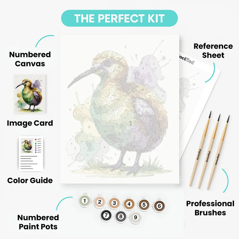 Splashy Watercolour Kiwi Bird - Paint by Numbers Kit