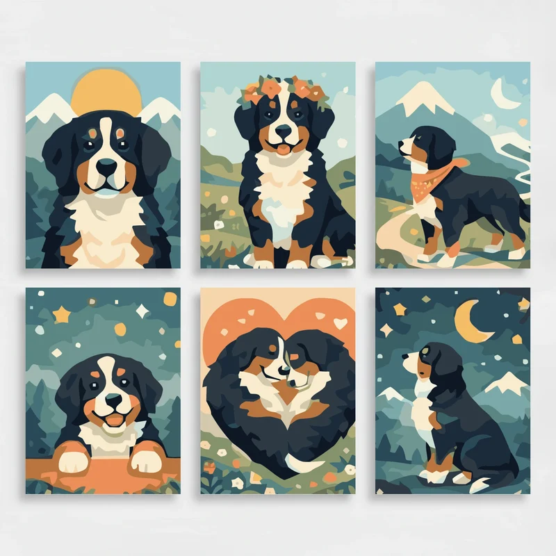 Bernese Mountain Dogs - Mini Paint by Numbers Set