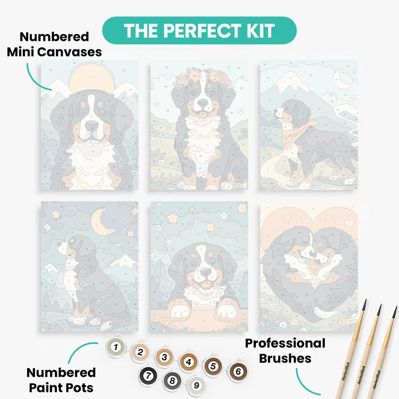 Bernese Mountain Dogs - Mini Paint by Numbers Set