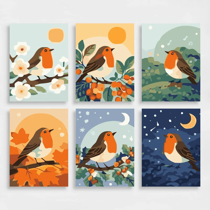 Robins Through the Seasons - Mini Paint by Numbers Set