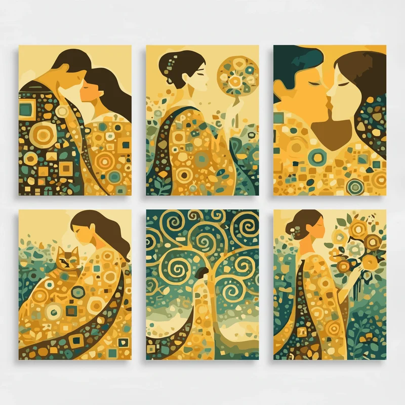 Gustav Klimt Inspired Romance - Mini Paint by Numbers Set