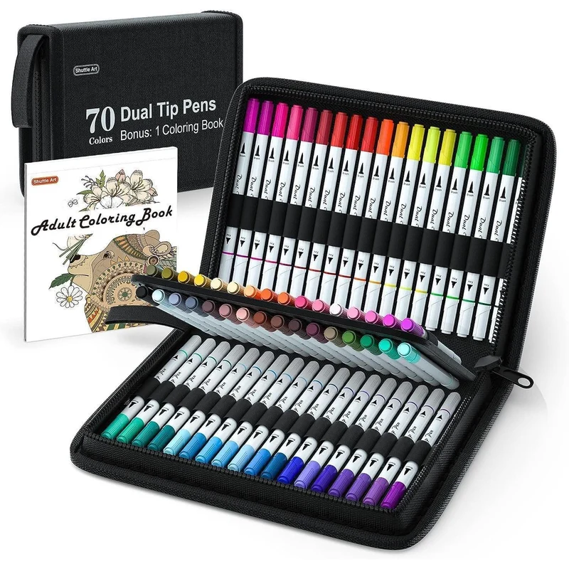 Doppelspitzen Pinselstifte, 70 Farben, Malbuch, Fineliner