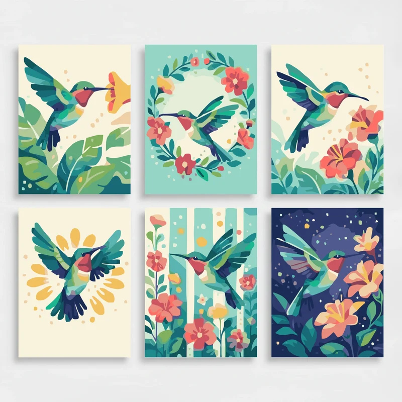 Hummingbirds - Mini Paint by Numbers Set
