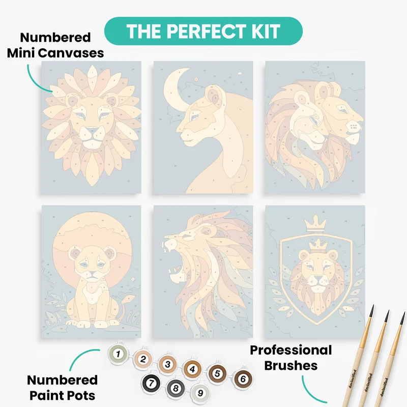 Majestic Lions - Mini Paint by Numbers Set