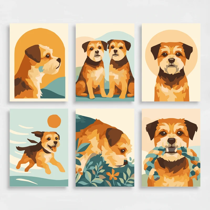 Border Terriers - Mini Paint by Numbers Set