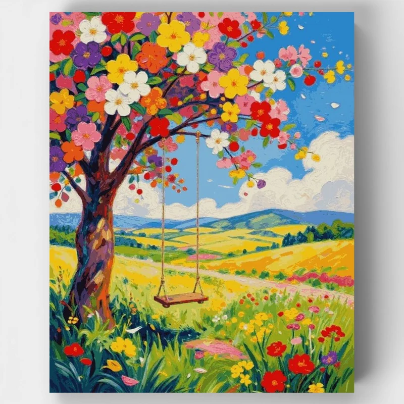 "Colorful Spring Blossom Tree Swing" Paint by Numbers Kit