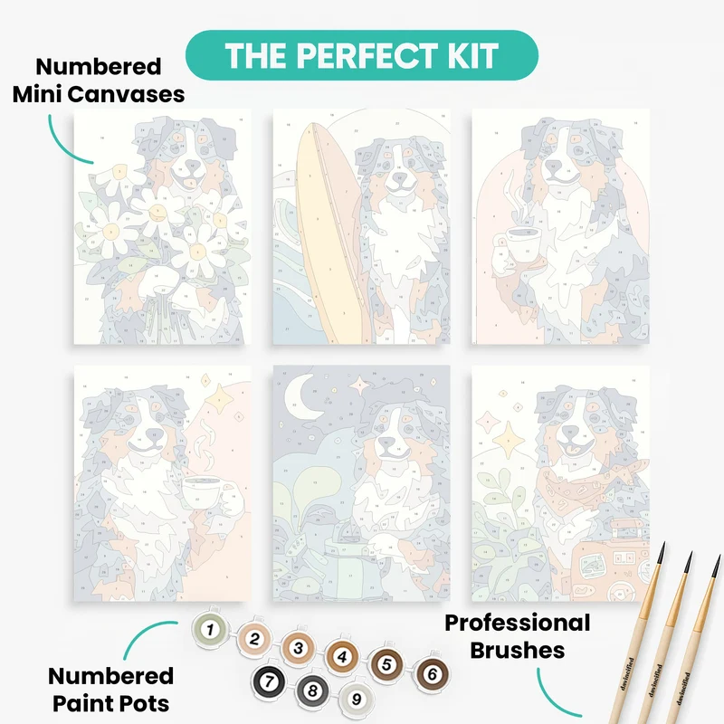 Australian Shepherd Adventures - Mini Paint by Numbers Set