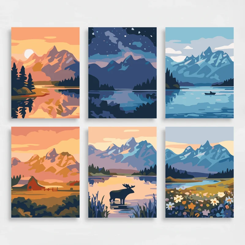 Grand Teton Mountain Landscapes - Mini Paint by Numbers Set