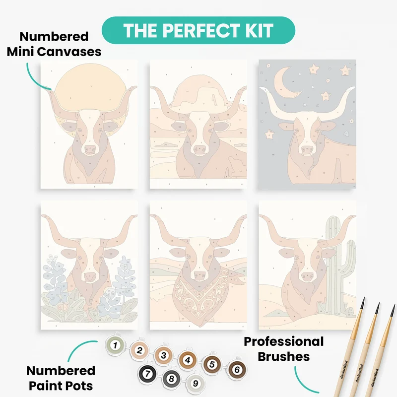 Longhorns - Mini Paint by Numbers Set