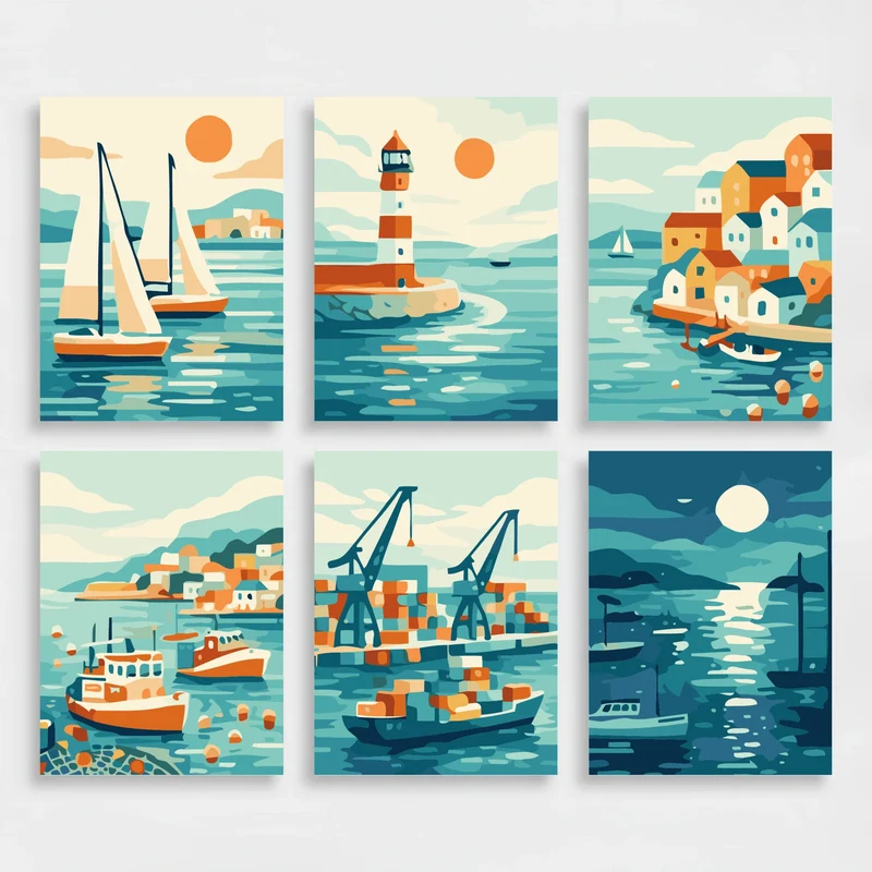 Coastal Harbor Scenes - Mini Paint by Numbers Set