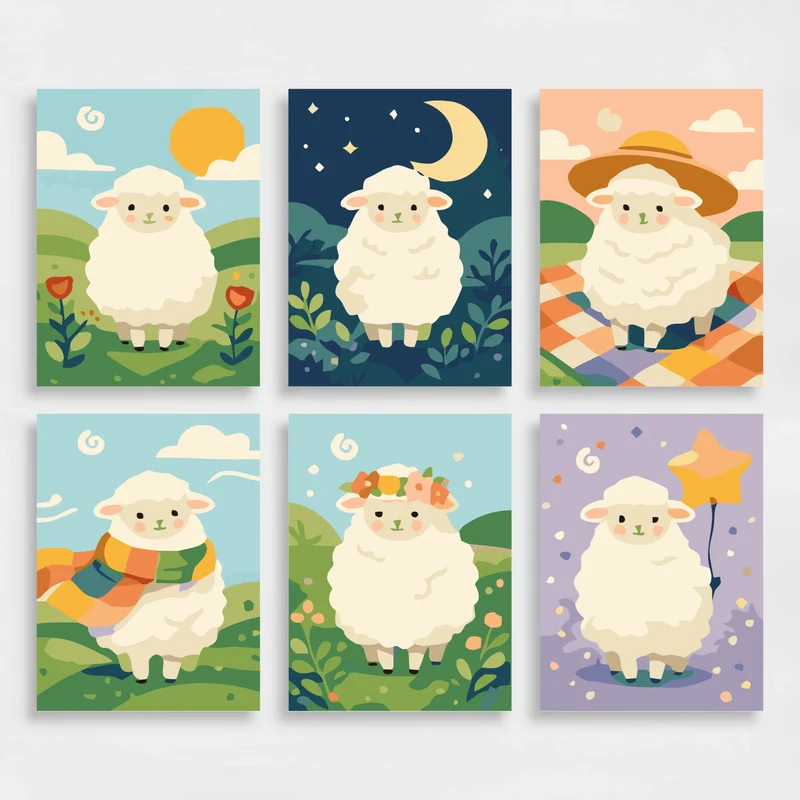 Adorable Sheep Friends - Mini Paint by Numbers Set