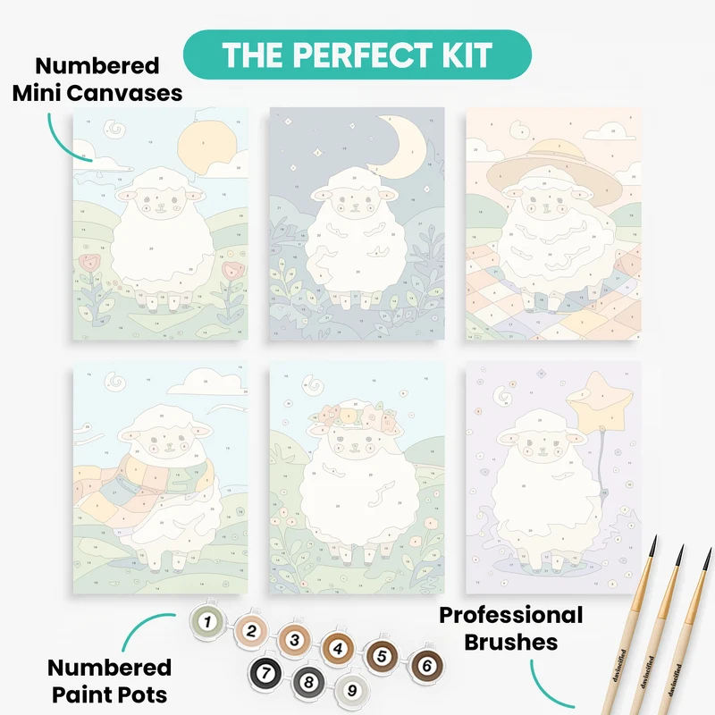 Adorable Sheep Friends - Mini Paint by Numbers Set