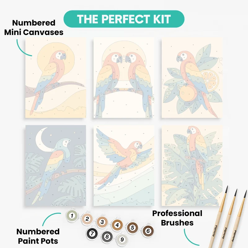Tropical Parrots - Mini Paint by Numbers Set