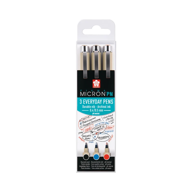 Sada technických pier SAKURA Pigma Micron PN – 3 ks (čierna, modrá, červená)