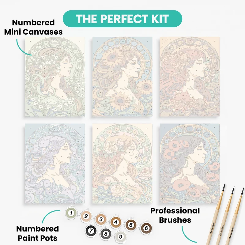 Art Nouveau Floral Maidens - Mini Paint by Numbers Set