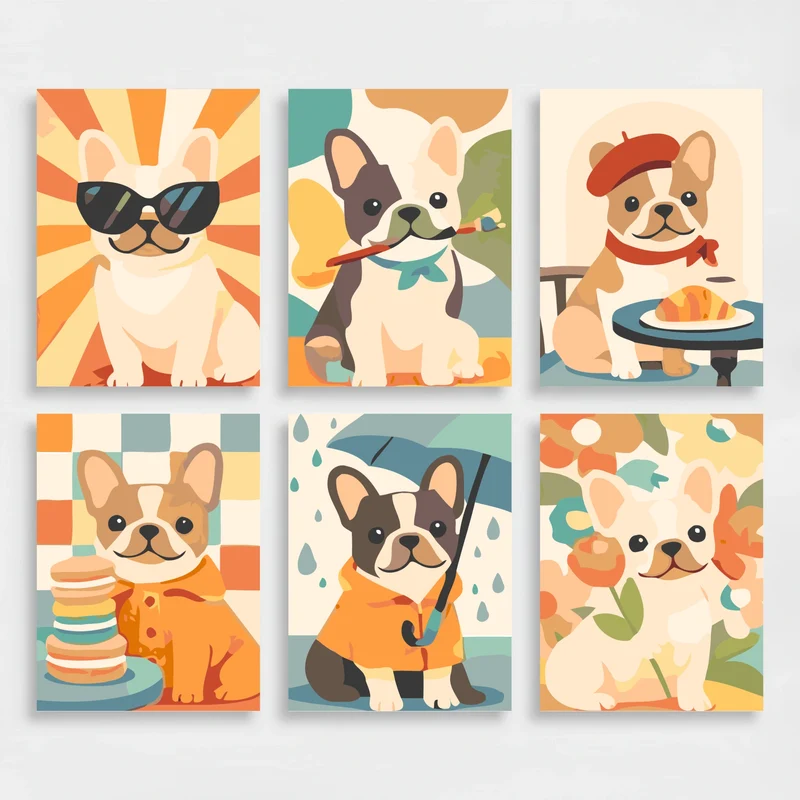 French Bulldogs - Mini Paint by Numbers Set