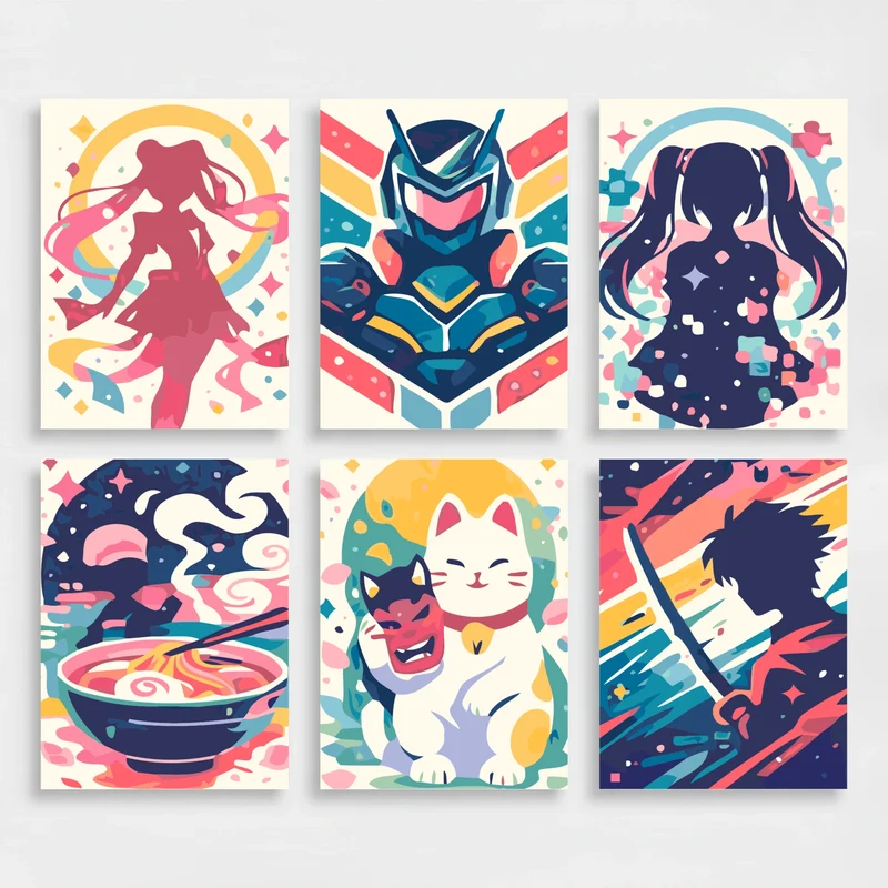 Japanese Pop Culture Icons - Mini Paint by Numbers Set