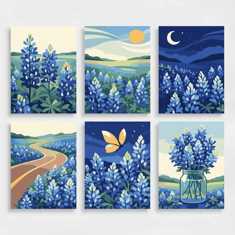 Bluebonnets - Mini Paint by Numbers Set
