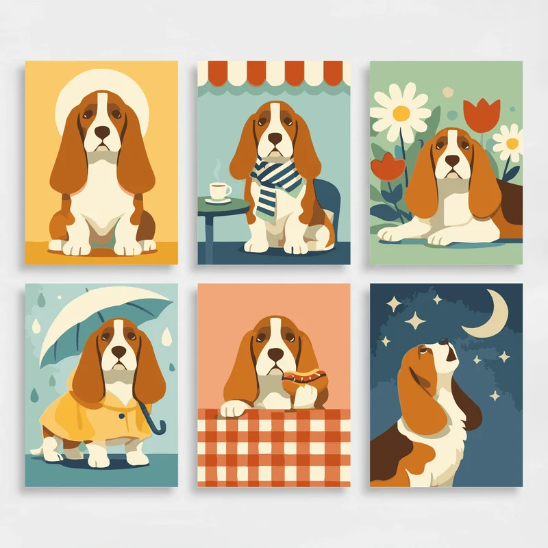 Basset Hound Adventures - Mini Paint by Numbers Set