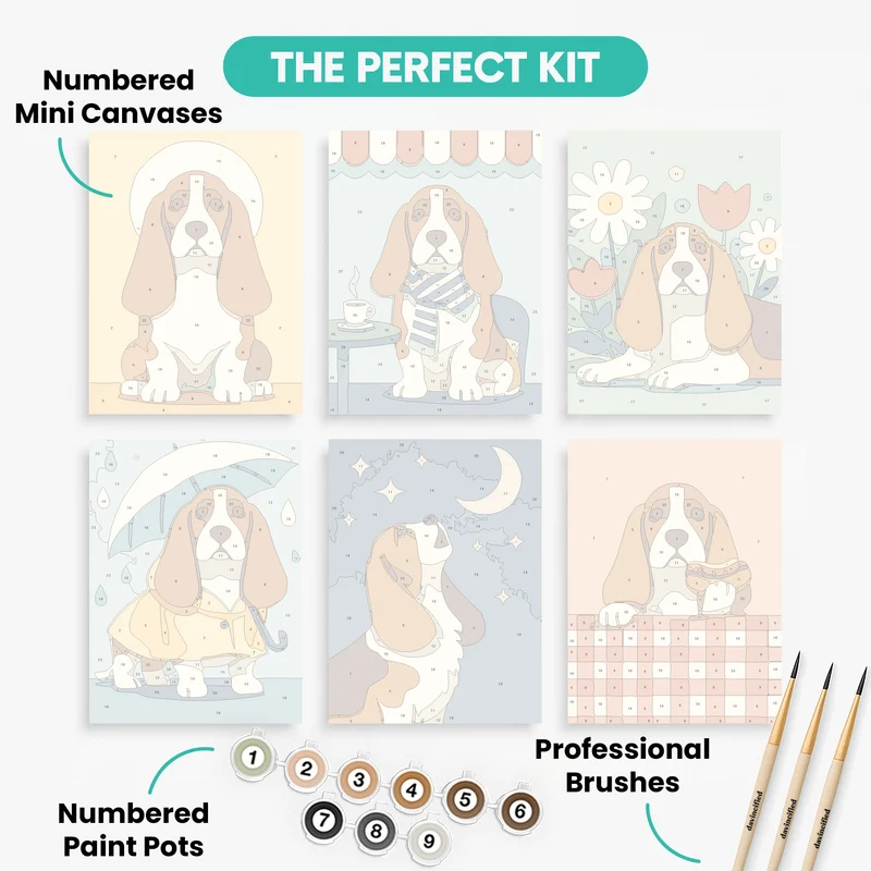 Basset Hound Adventures - Mini Paint by Numbers Set