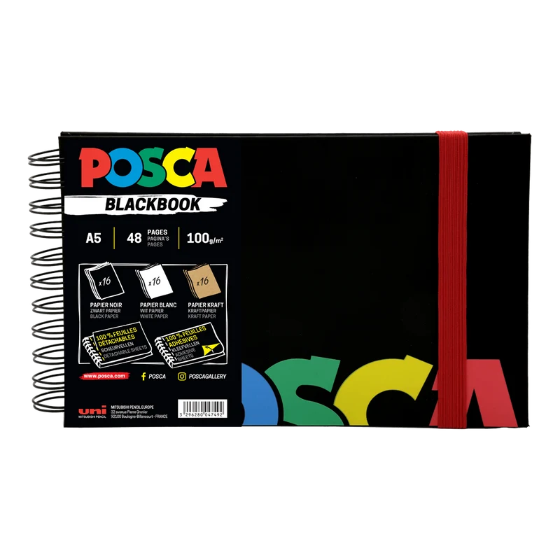 Posca Skizzenbuch, schwarz, A5, Mix aus 3 Papierfarben