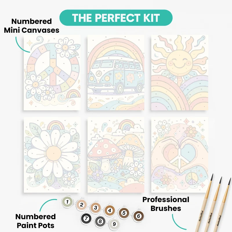 Groovy Peace and Sunshine - Mini Paint by Numbers Set