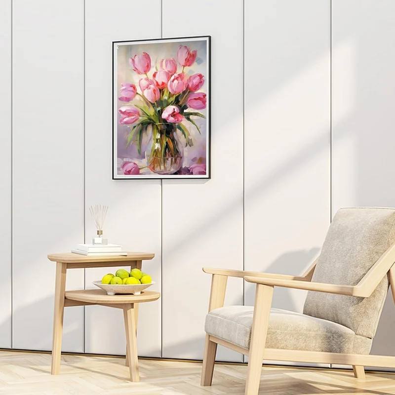 Malen nach Zahlen Rosa Blumen mit Rahmen für Erwachsene