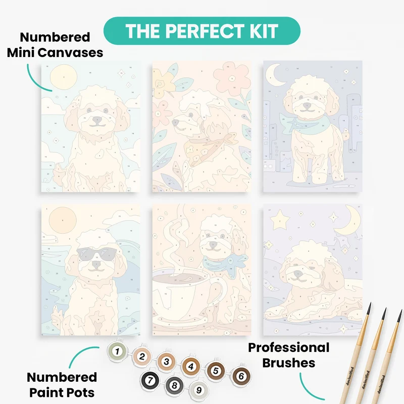 Adorable Labradoodles - Mini Paint by Numbers Set