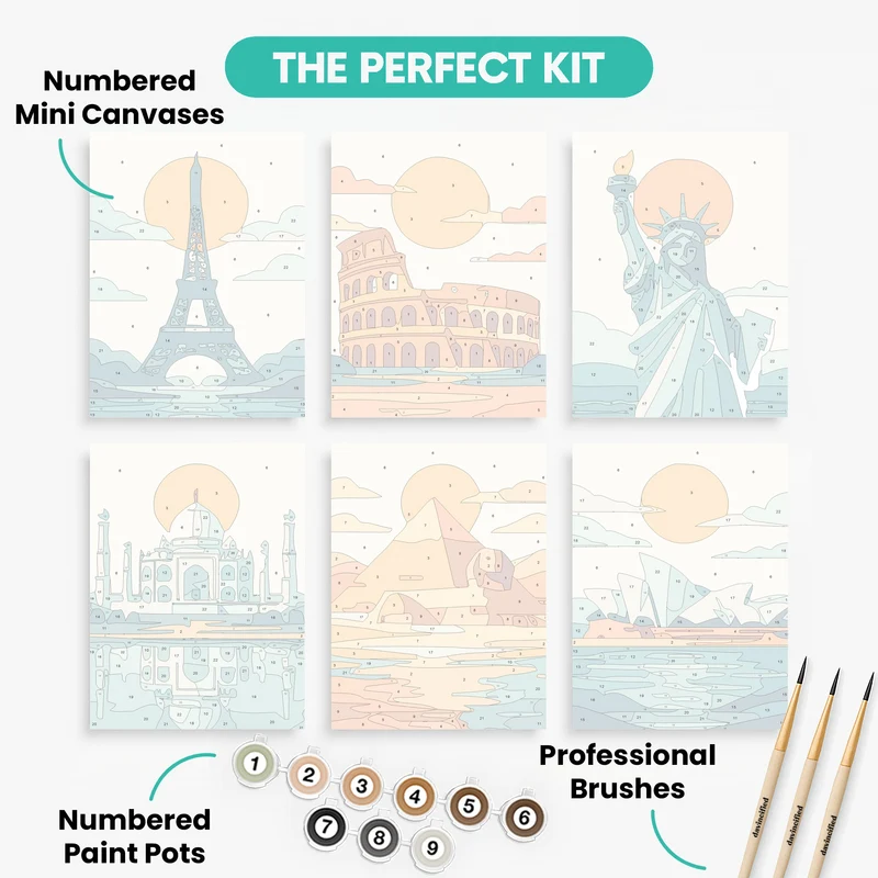 Famous Landmarks - Mini Paint by Numbers Set